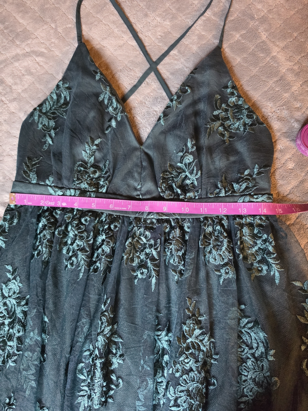 Lulus Emerald Green Lace Backless Skater Dress M - Holiday Party Cocktail - Picture 14 of 16